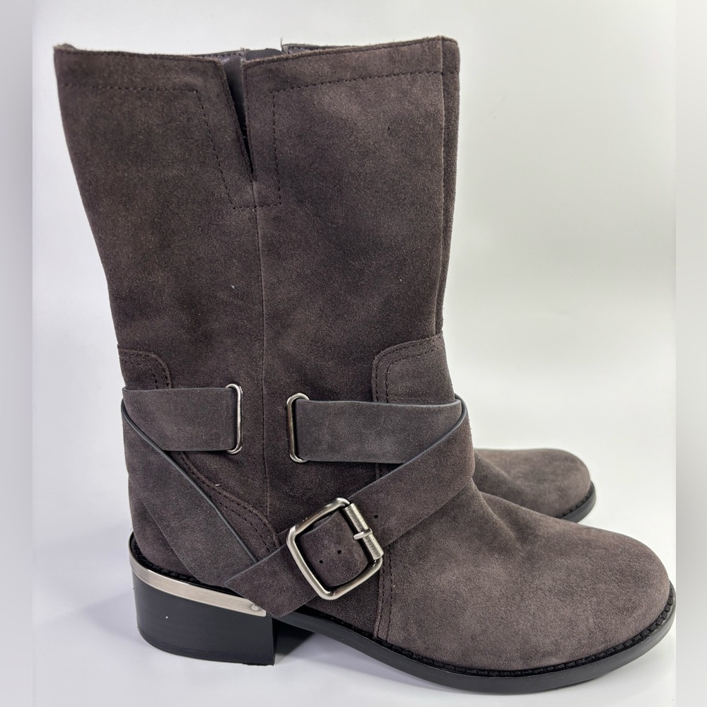 Wethima Suede Mid Calf Boots Vince Camuto Gray Zip Western Festival Fall 8.5 - Picture 4 of 11